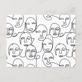 モダン抽象芸術線顔連続線アート シーズンポストカード