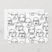 モダン抽象芸術線顔連続線アート シーズンポストカード (正面/裏面)