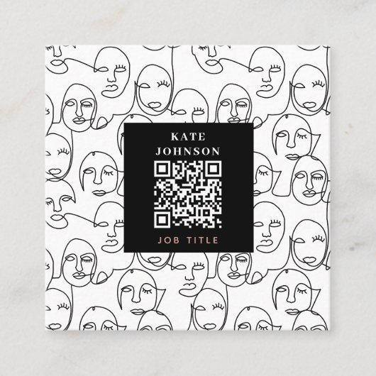 モダン抽象芸術線顔連続線アート スクエア名刺 (正面)
