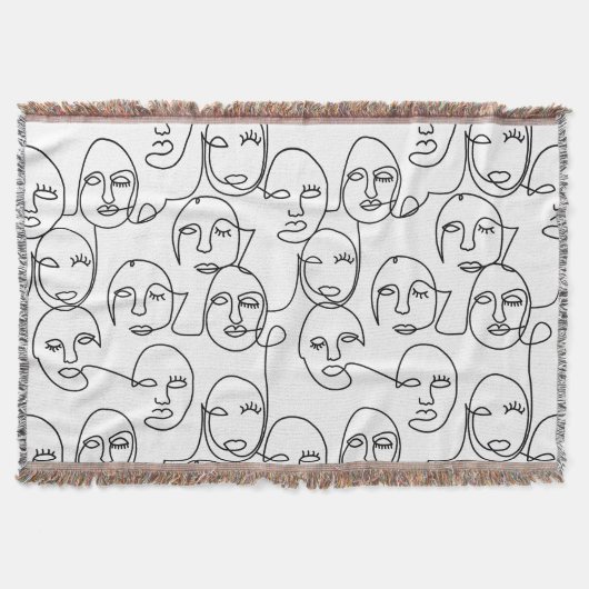 モダン抽象芸術線顔連続線アート スローブランケット (正面)