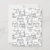 モダン抽象芸術線顔連続線アート ノートカード (裏面)