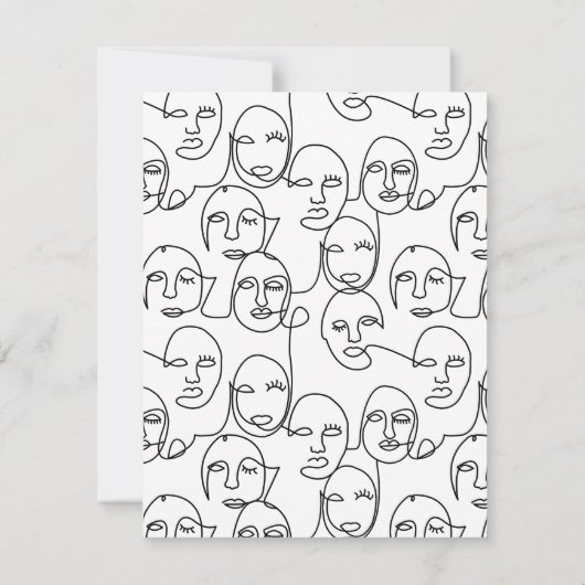 モダン抽象芸術線顔連続線アート ノートカード (裏面)
