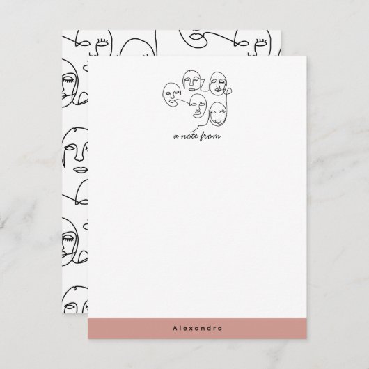 モダン抽象芸術線顔連続線アート ノートカード (正面/裏面)