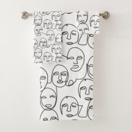 モダン抽象芸術線顔連続線アート バスタオルセット