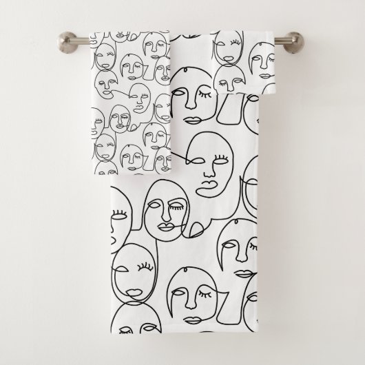 モダン抽象芸術線顔連続線アート バスタオルセット (インサイチュ)