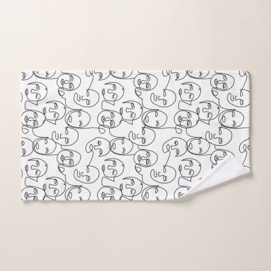 モダン抽象芸術線顔連続線アート バスタオルセット (ハンドタオル)