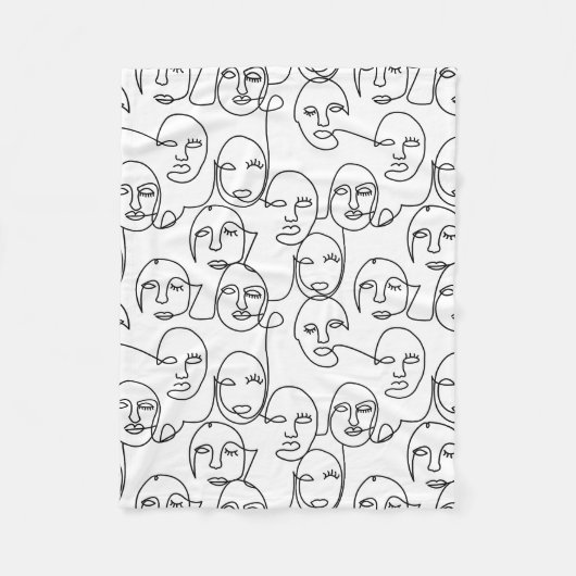 モダン抽象芸術線顔連続線アート フリースブランケット (正面)