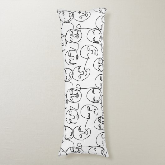 モダン抽象芸術線顔連続線アート ボディピロー (正面縦)