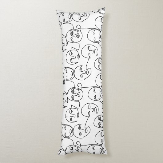 モダン抽象芸術線顔連続線アート ボディピロー (裏面 (縦))