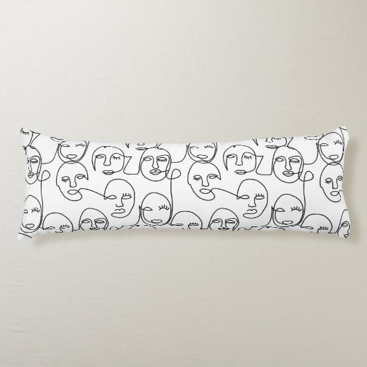 モダン抽象芸術線顔連続線アート ボディピロー (正面)