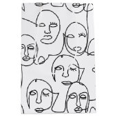 モダン抽象芸術線顔連続線アート ミディアムペーパーバッグ (正面)