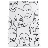 モダン抽象芸術線顔連続線アート ミディアムペーパーバッグ (裏面)