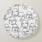 モダン抽象芸術線顔連続線アート ラウンドクッション (裏面)