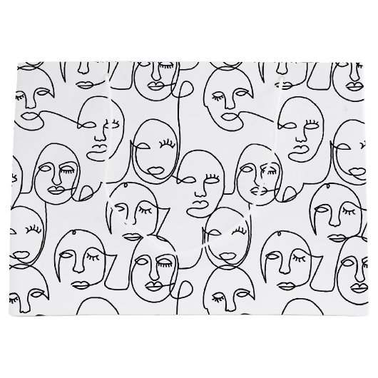 モダン抽象芸術線顔連続線アート ラージペーパーバッグ (正面)