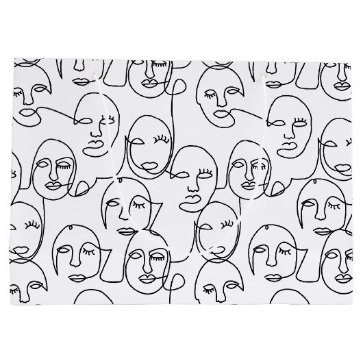 モダン抽象芸術線顔連続線アート ラージペーパーバッグ (裏面)