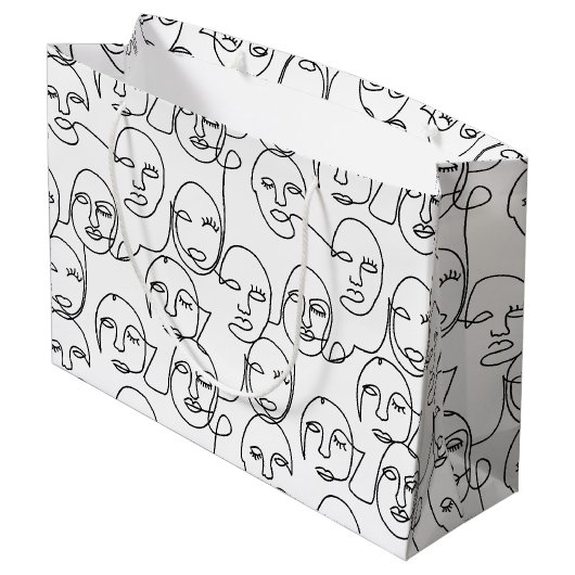 モダン抽象芸術線顔連続線アート ラージペーパーバッグ (裏面アングル)