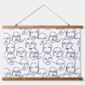 モダン抽象芸術線顔連続線アート 吊り下げ型タペストリー (正面)