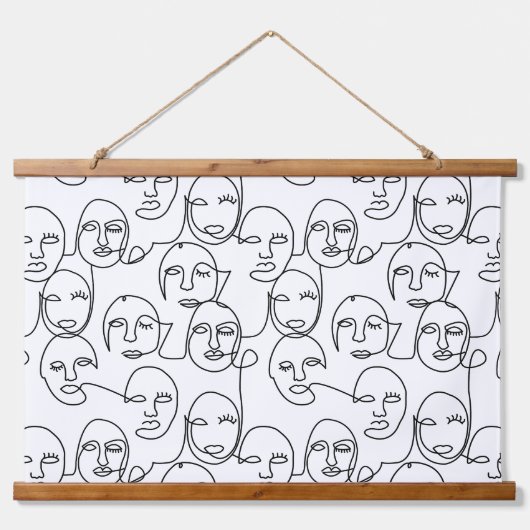 モダン抽象芸術線顔連続線アート 吊り下げ型タペストリー (正面)