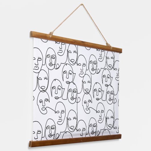 モダン抽象芸術線顔連続線アート 吊り下げ型タペストリー (傾斜あり)