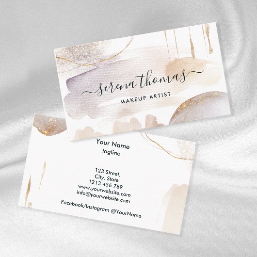 モダン抽象芸術署名赤面金ゴールド水色 名刺