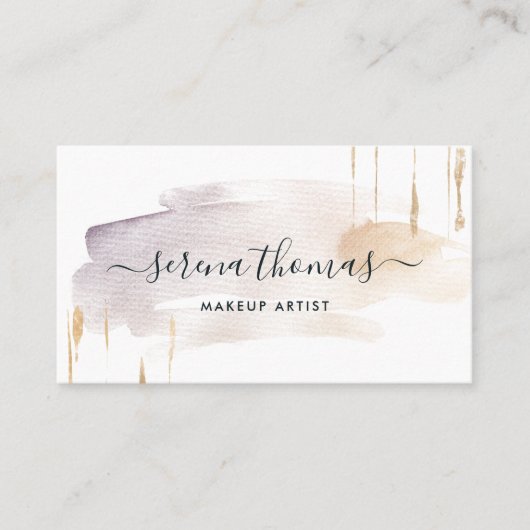 モダン抽象芸術署名赤面金ゴールド水色 名刺 (正面)