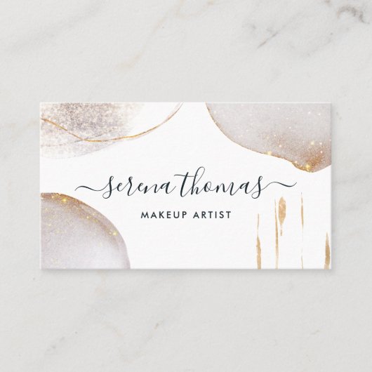 モダン抽象芸術署名赤面金ゴールド水色 名刺 (正面)