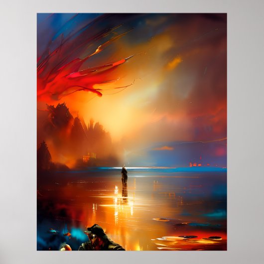 モダン抽象芸術美しい色ブルー金ゴールドティール(緑がかった色)2 ポスター (正面)