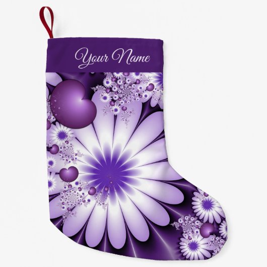 モダン抽象芸術花とハートフラクタル美術名 スモールクリスマスストッキング (正面)