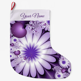 モダン抽象芸術花とハートフラクタル美術名 ラージクリスマスストッキング