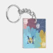 モダン抽象芸術花パーソナライズされた術 キーホルダー (正面左)