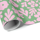 モダン抽象芸術花模様と離れグリーンピンク ラッピングペーパー (ロールコーナー)