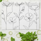 モダン抽象芸術花白黒ミニマルフローラ キッチンタオル (折り畳み)