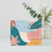 モダン抽象芸術葉のトロピカルな結婚式の招待 (スタンド正面)