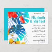 モダン抽象芸術葉のトロピカルな結婚式の招待 (正面/裏面)