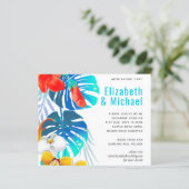 モダン抽象芸術葉のトロピカルな結婚式の招待 (スタンド正面)