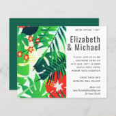 モダン抽象芸術葉のトロピカルな結婚式の招待 (正面/裏面)