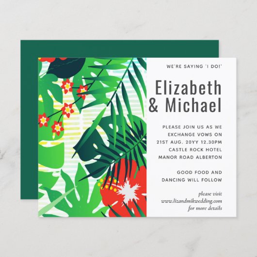 モダン抽象芸術葉のトロピカルな結婚式の招待 (正面/裏面)