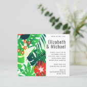 モダン抽象芸術葉のトロピカルな結婚式の招待 (スタンド正面)