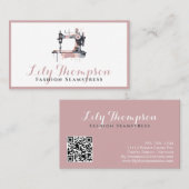 モダン抽象芸術裁縫機QRコードほこりっぽいバラ 名刺 (正面/裏面)