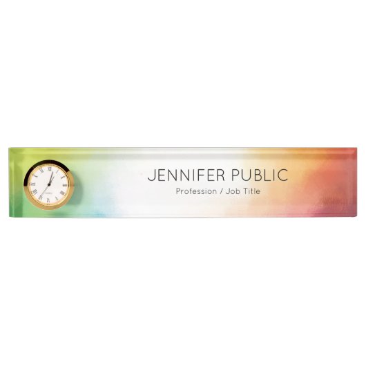 モダン抽象芸術赤カラフル黄ブルーグリーン デスクネームプレート (正面)