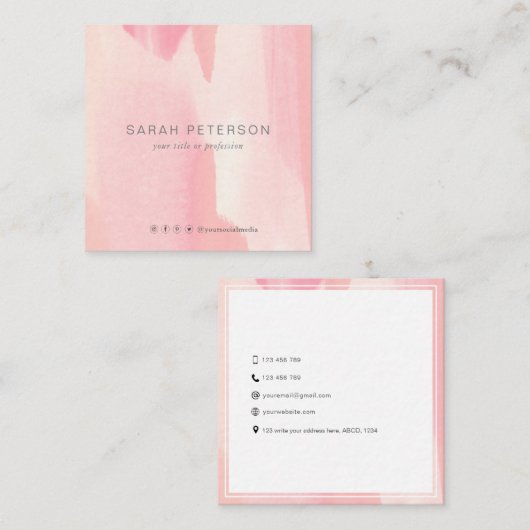 モダン抽象芸術赤面水スタイリッシュ色 スクエア名刺 (正面/裏面)