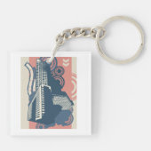 モダン抽象芸術都市鮮やか景観 キーホルダー (裏面)