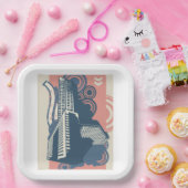 モダン抽象芸術都市鮮やか景観 ペーパープレート (パーティー)