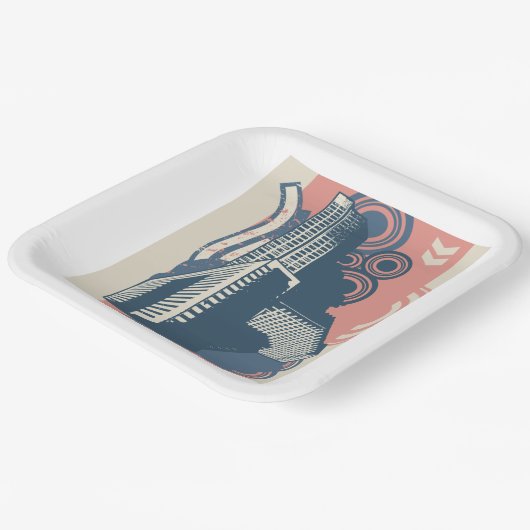 モダン抽象芸術都市鮮やか景観 ペーパープレート (傾斜あり)