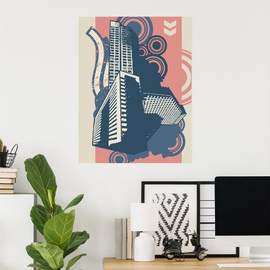 モダン抽象芸術都市鮮やか景観 ポスター