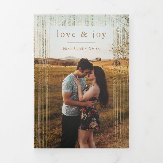 モダン抽象芸術金ゴールドの行と写真 三つ折りクリスマスカード (カバー)