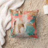 モダン抽象芸術金ゴールドピンクティール（緑がかった色）ホワ絵画イト クッション (ブランケット)