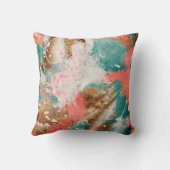 モダン抽象芸術金ゴールドピンクティール（緑がかった色）ホワ絵画イト クッション (裏面)