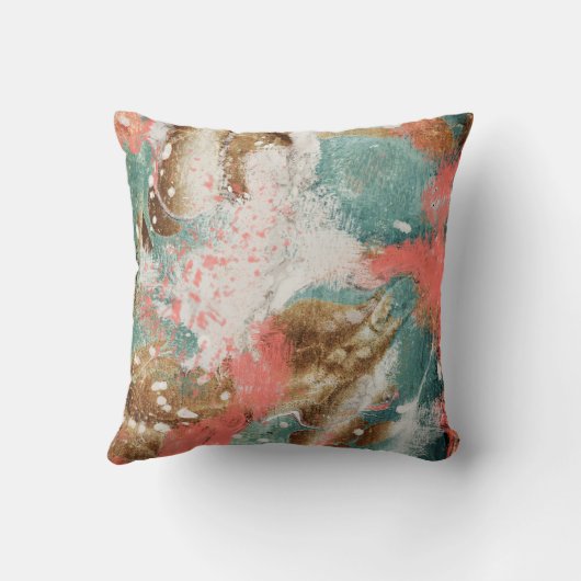 モダン抽象芸術金ゴールドピンクティール(緑がかった色)ホワ絵画イト クッション (裏面)