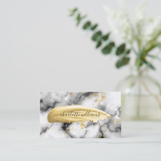 モダン抽象芸術金ゴールド絵を描ブラシストローク大理石 名刺 (スタンド正面)